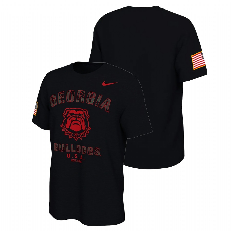 Georgia Bulldogs Men's NCAA Black Veterans Day 2021 America Flag College Football T-Shirt EGH5249SV